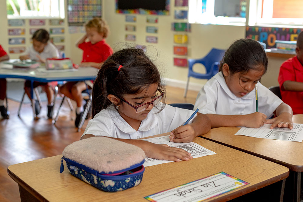 Girl pupils studying