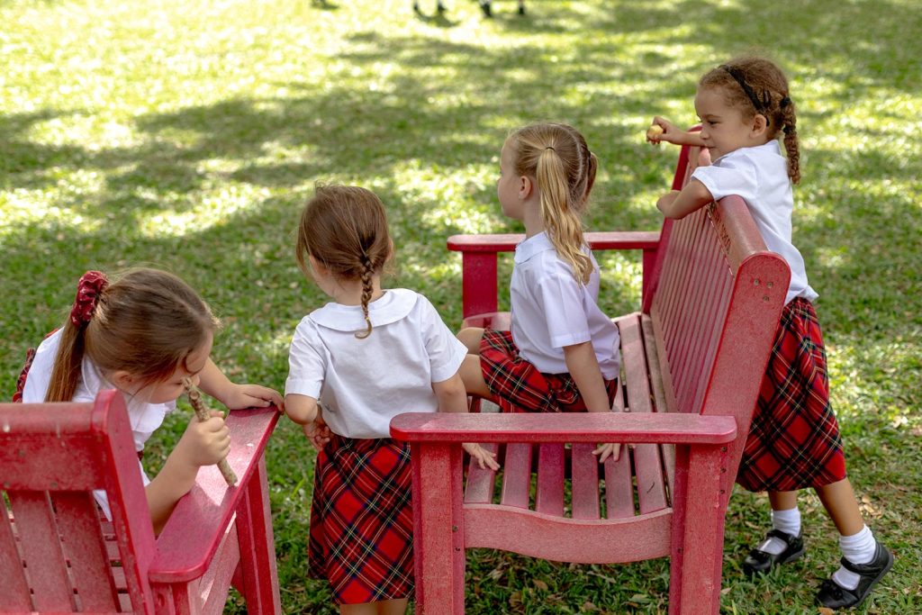 Group of elementary girls outside